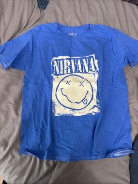 NIRVANA Blue Kids' Short Sleeve Tee with Cream Smiley Graphic